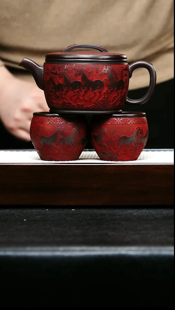 茶壶紫砂宜兴紫砂 汉瓦（一壶两杯）龙山古乌泥 赵辉 h590