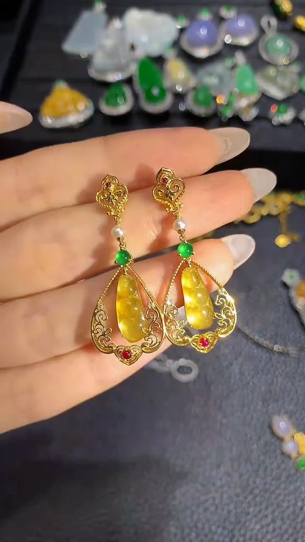 翡翠18K金镶嵌耳饰69团购