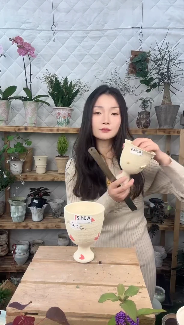 无花朵312编号景德镇手绘花盆口11高15