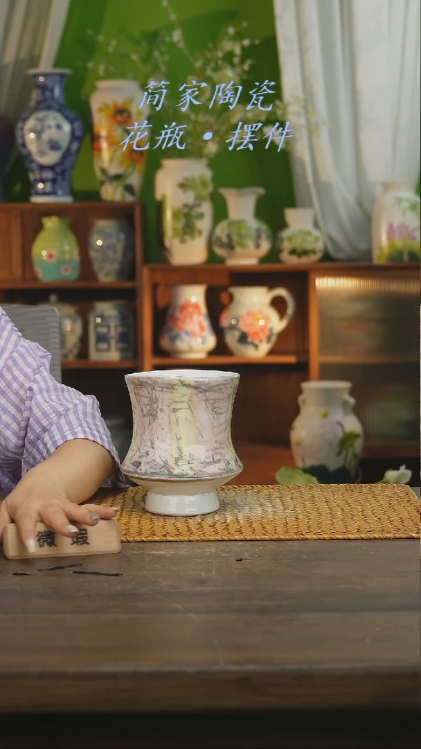 瓷片景德镇纯手工手绘花器摆件