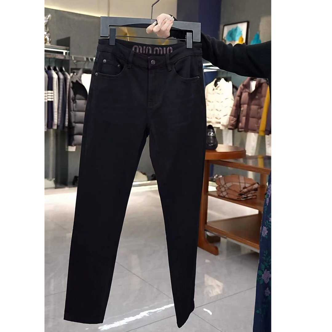 【加厚不加绒】小直筒定制混纺面料舒适柔软黑色牛仔裤K5582