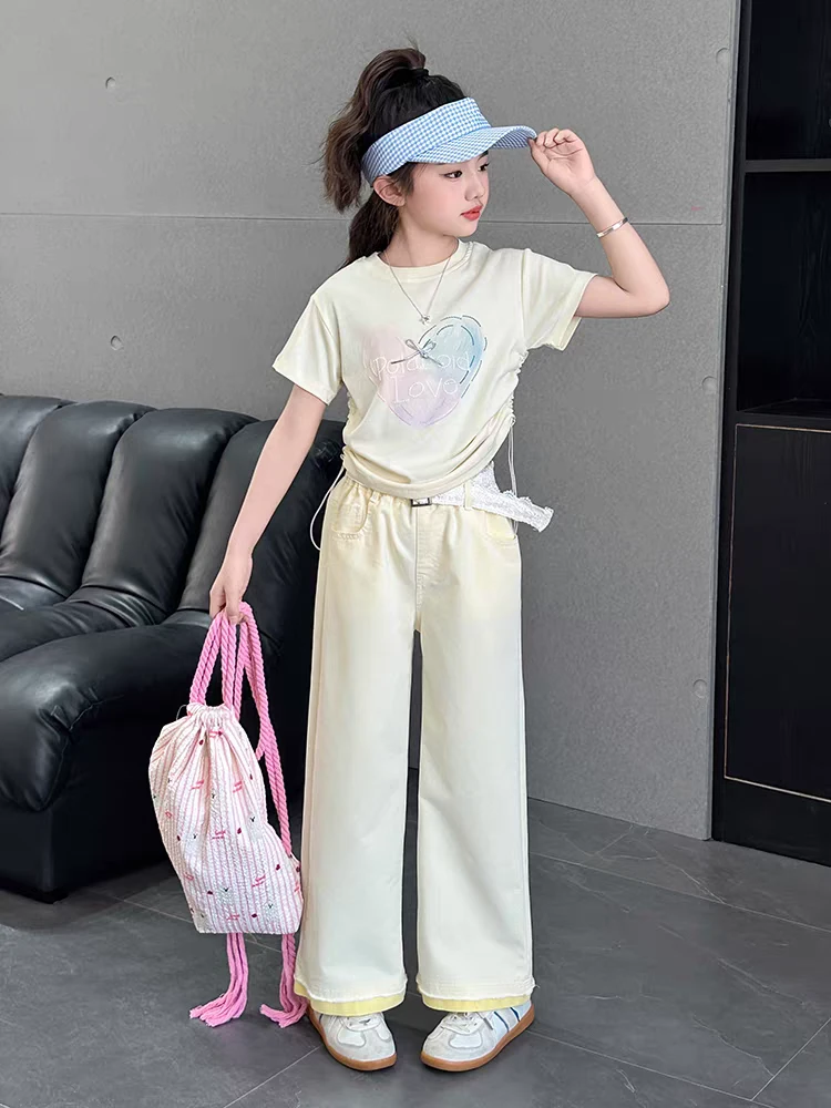 抽绳辣妹T 气质阔腿裤两件套（无腰带）