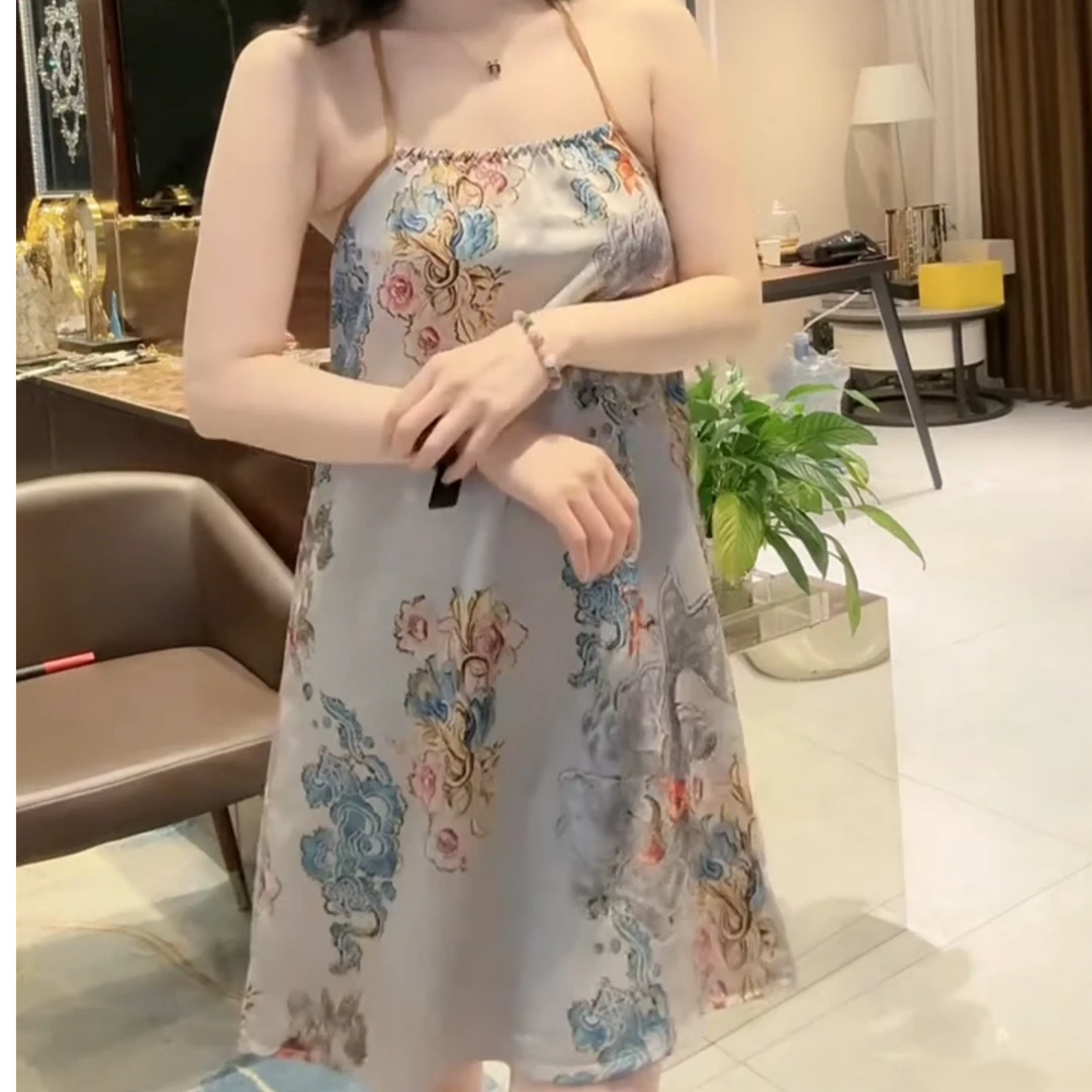 新中式民族风女士吊带睡衣网红显瘦中国风提花宽松型夏季性感气质