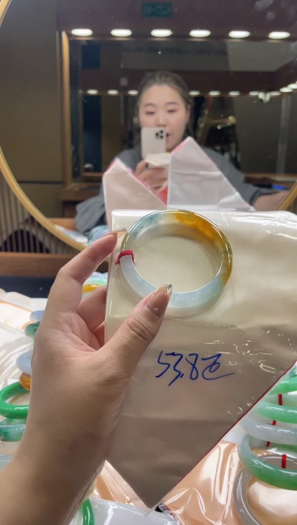 翡翠手镯未镶嵌天然缅甸A货翡翠手镯53.8正圈