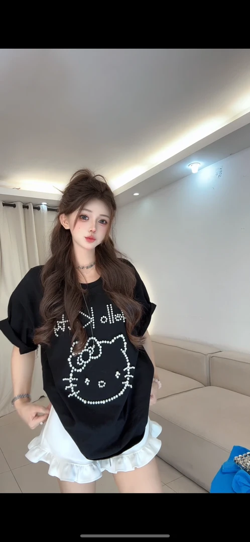 百搭立体kitty钉珠短袖T恤女夏季新款小众宽松上衣ins潮