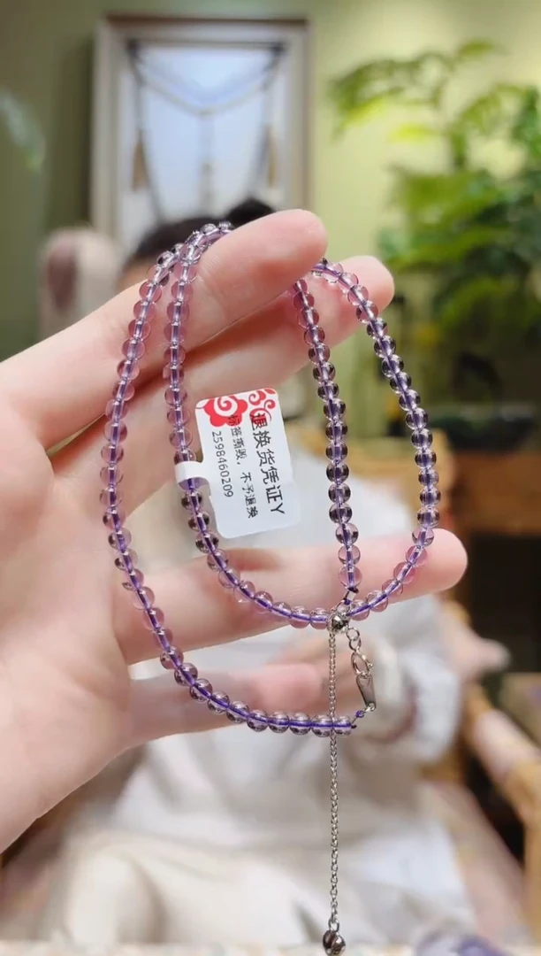 【闪购商品】水晶项链银S925镶嵌圆珠小米珠紫水晶项链Y