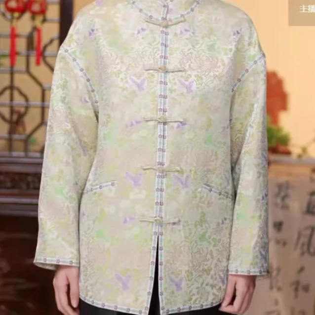 芹 新中式风桑蚕丝 采花蝶宋锦外套 64245