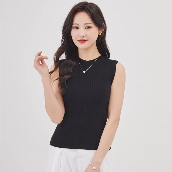 时尚百搭（莱赛尔）天丝无袖一线成衣无袖针织春夏修身纯色24S102