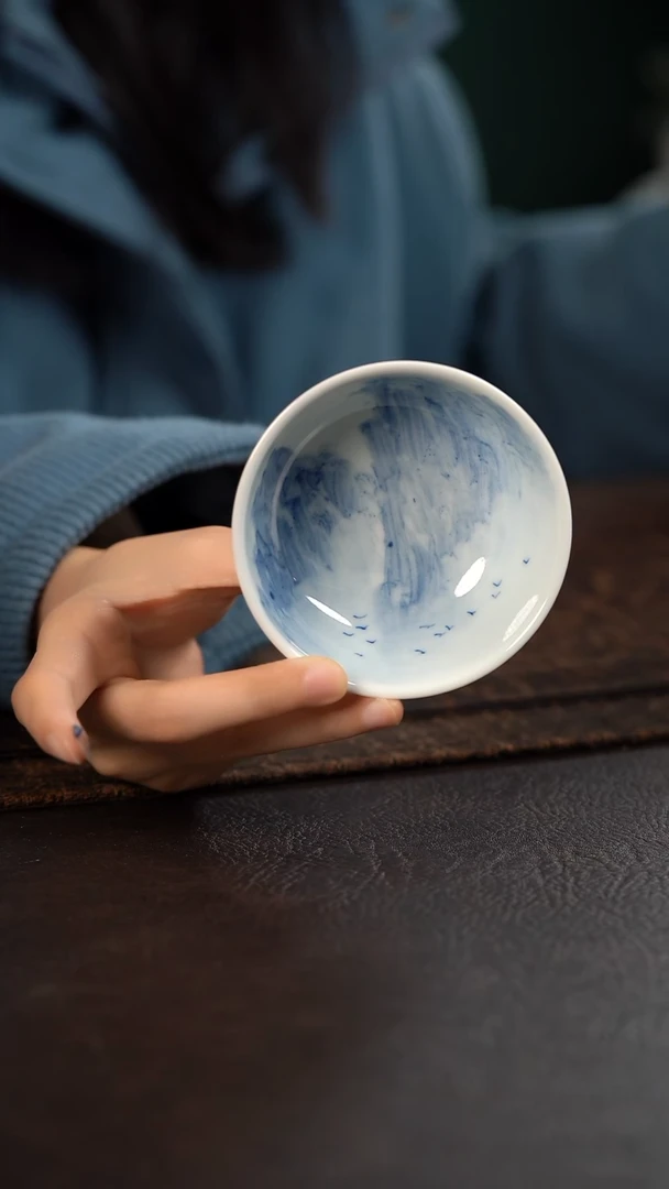 【闪购商品】杯475号HLX陶瓷山水高足普洱杯 内绘