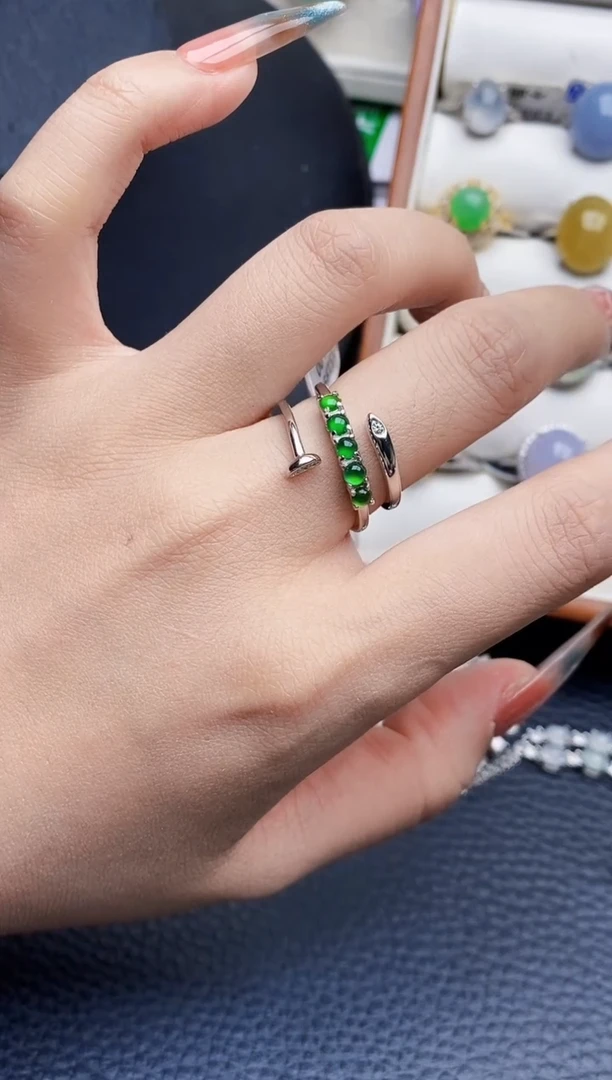 银S925镶嵌戒指翡翠6579