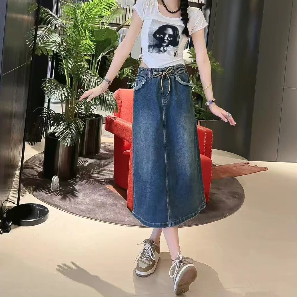 时尚大码牛仔裙（1063）休闲百搭宽松抽绳洋气