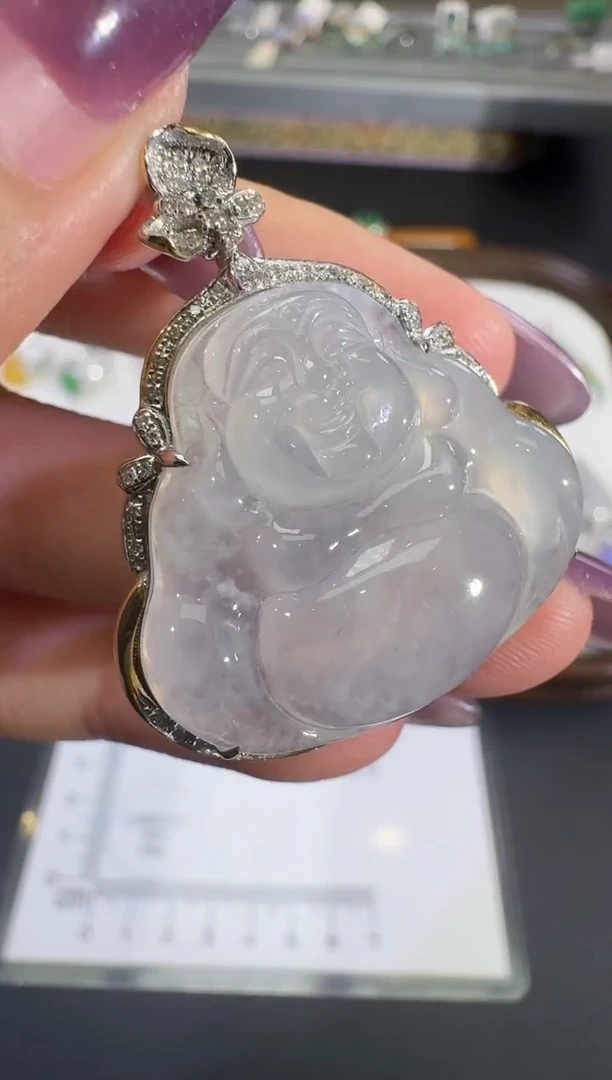 吊坠(不含链)18K金镶嵌翡翠【源头工厂】钻石镶嵌