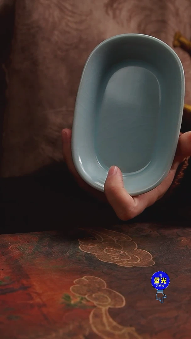 摆件瓷微瑕清凉寺原矿月白釉小号水仙盆（长约13cm）