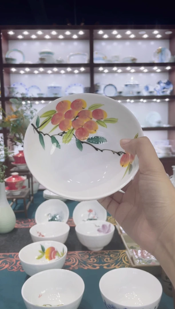 碗高温白瓷釉下4.8英寸玉瓷碗柿子