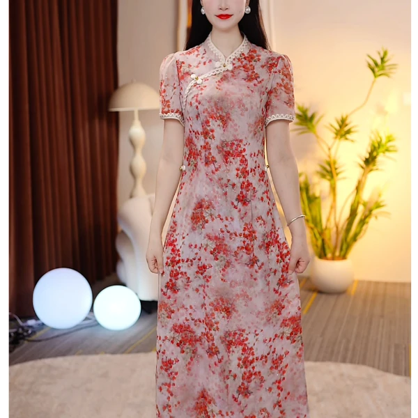 洋气女装裙子气质修身显瘦时尚印花连衣裙25L860