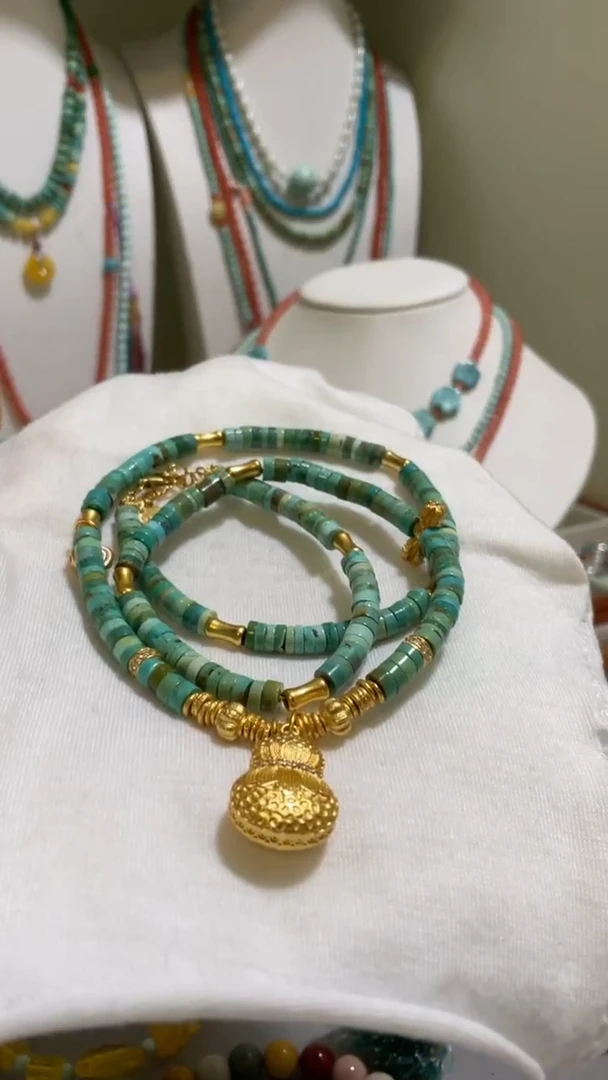 未镶嵌绿松石珠宝奇石4mm+直切款项链