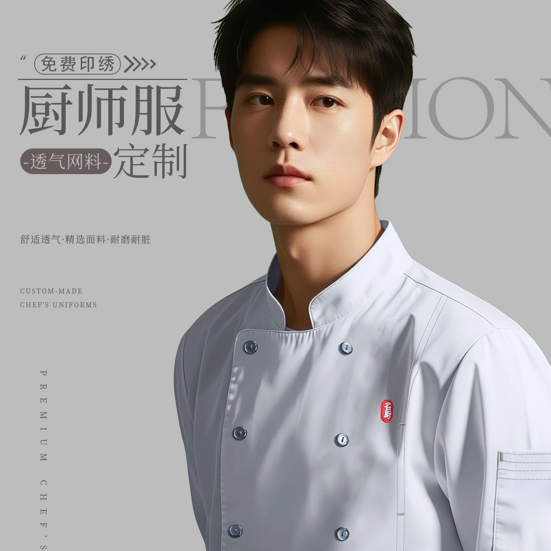 餐饮饭店长袖厨师工作服酒店后厨西餐烘焙短袖厨师工装定制印logo