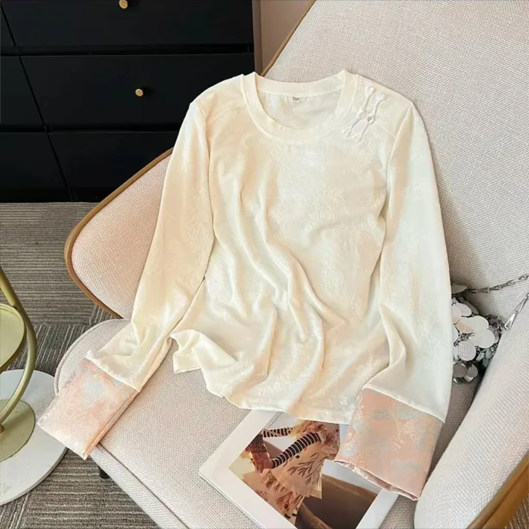 【花晨-打底衫】新中式百搭衬衣提花刺绣开衫上衣