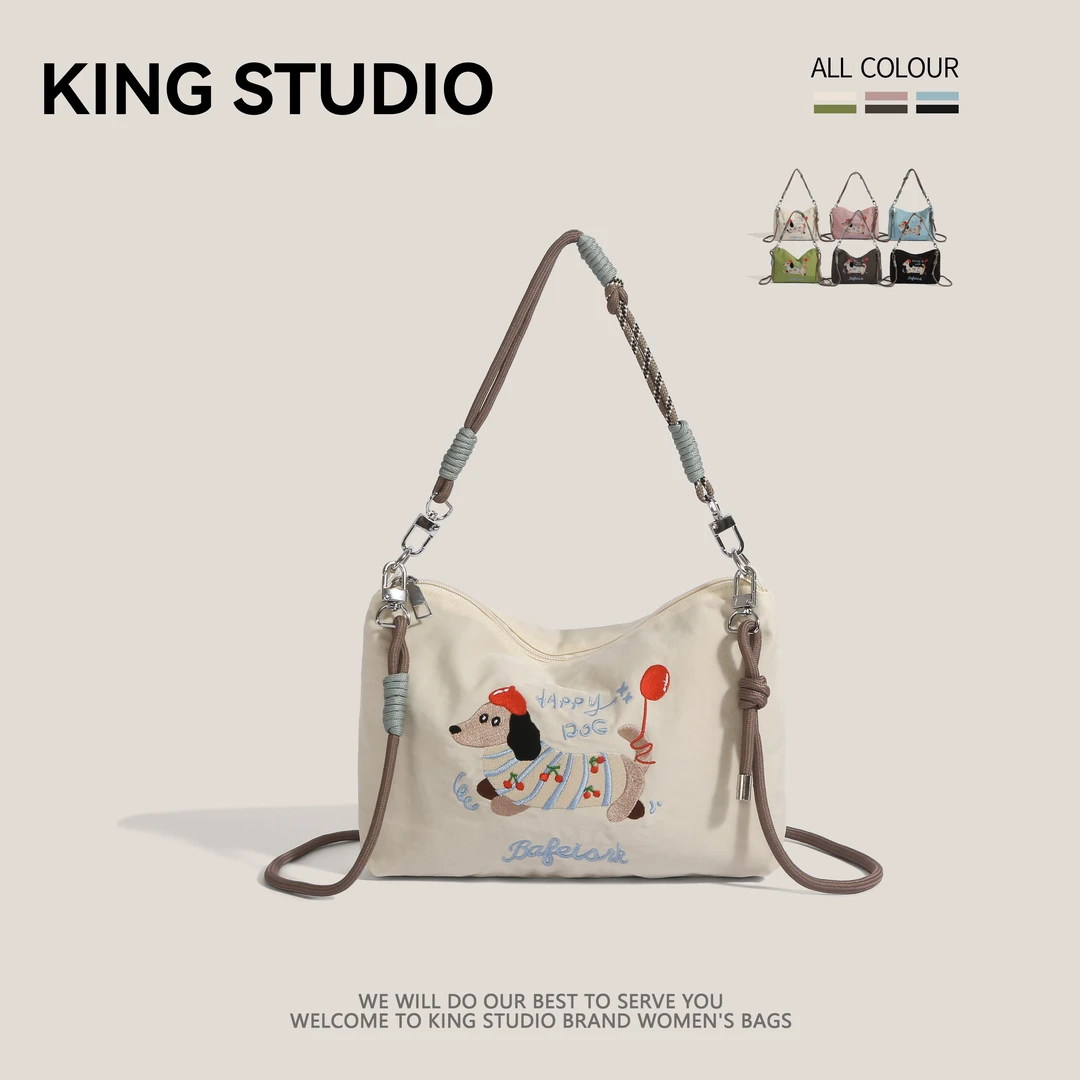 日本ball chain环保购物袋刺绣腊肠狗手提袋通勤百搭单肩斜挎包女