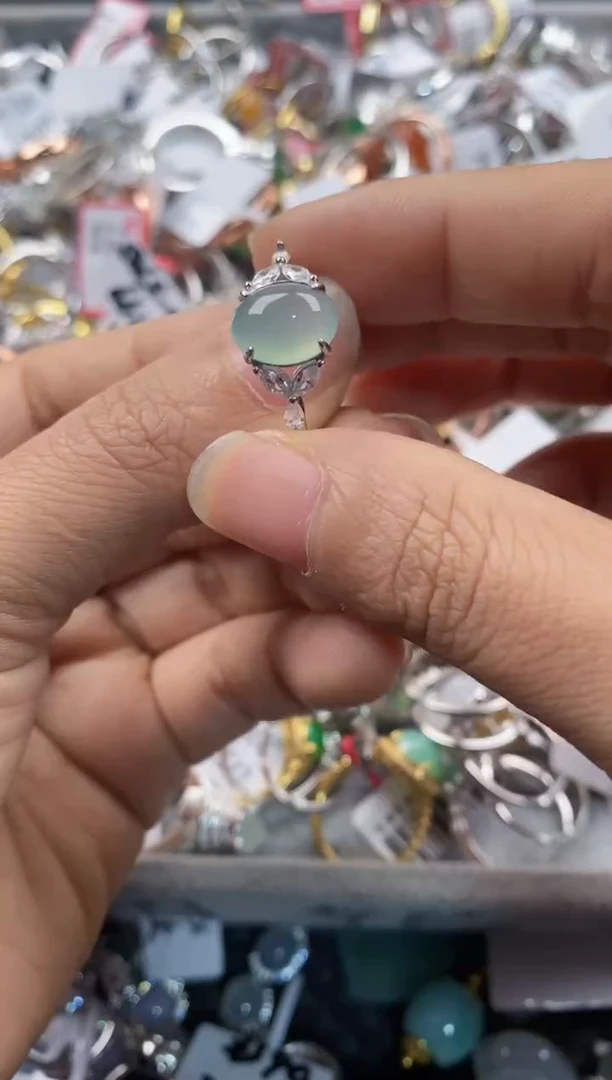 银S925镶嵌戒指翡翠555---9