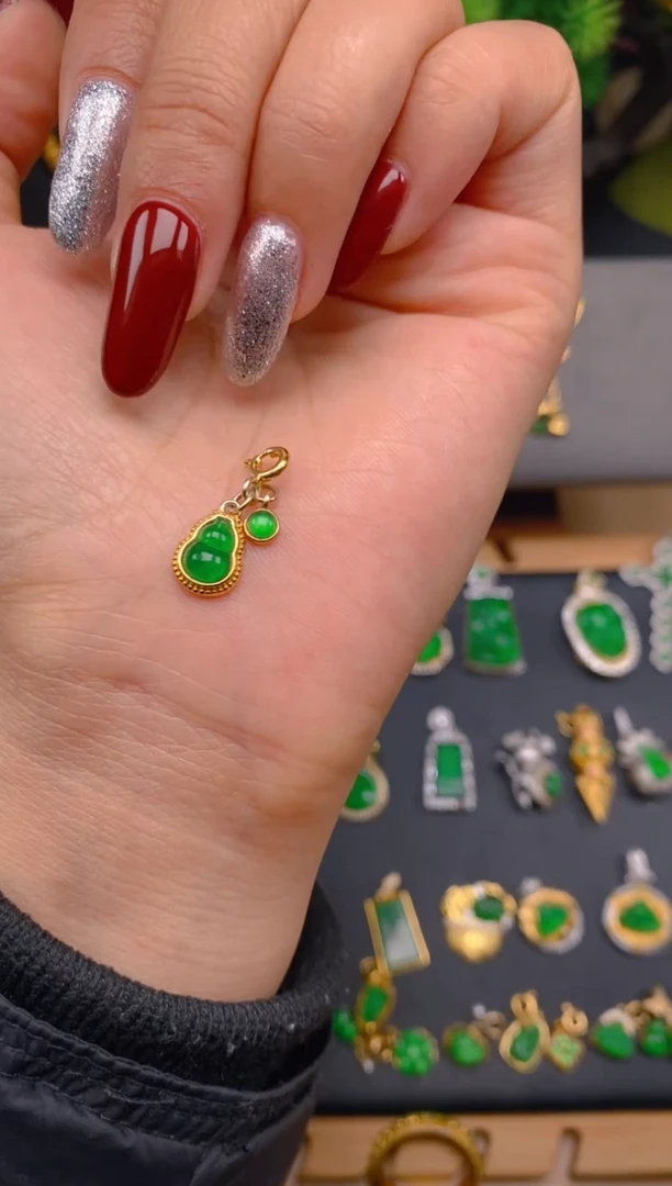 吊坠(不含链)银S925镶嵌翡翠蛋面葫芦万能扣