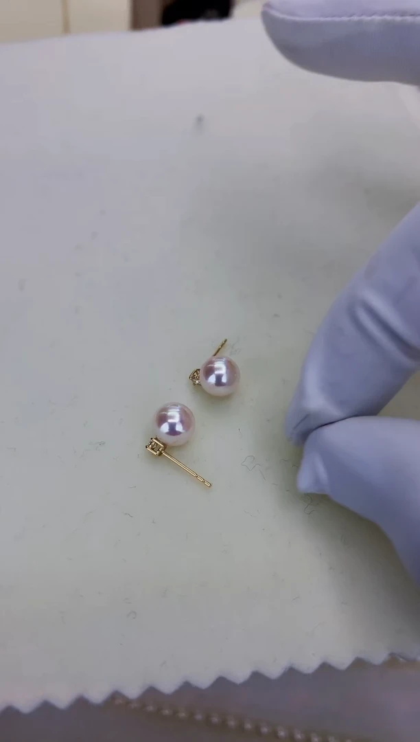 18K金镶嵌DA海水珍珠 GD217 7-8 钻石王妃耳钉