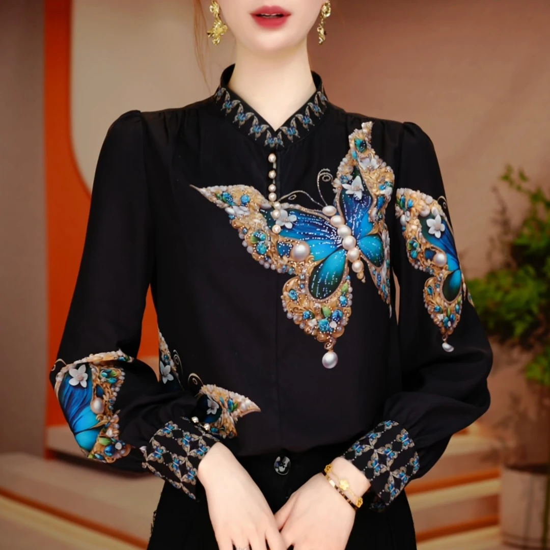 风穗-深圳南油原创新款上新百搭显示气质长袖洋气时尚印花立领