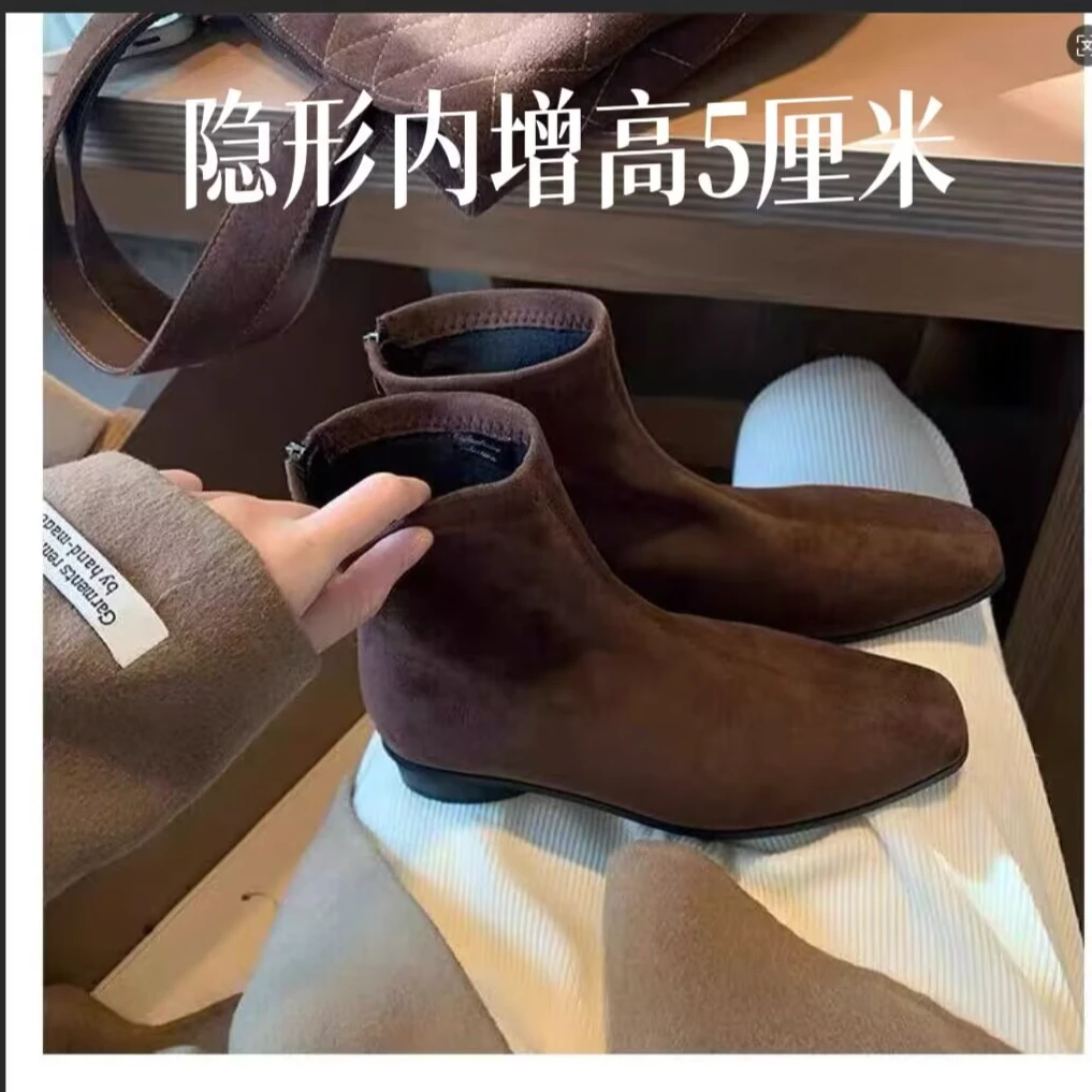 新款网红2025弹力瘦瘦靴隐形内增高软底软面百搭久站不累脚加绒鞋
