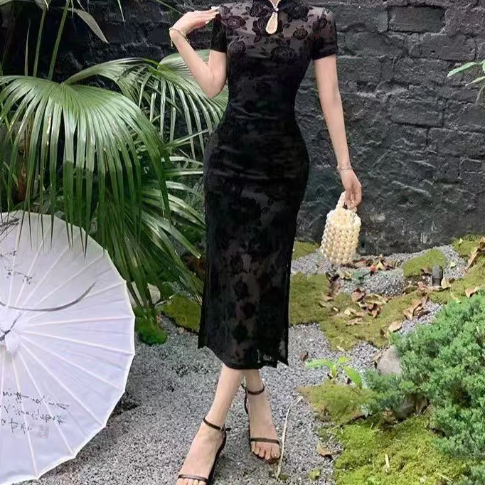 XIE6  复古国风盘扣连衣裙3587