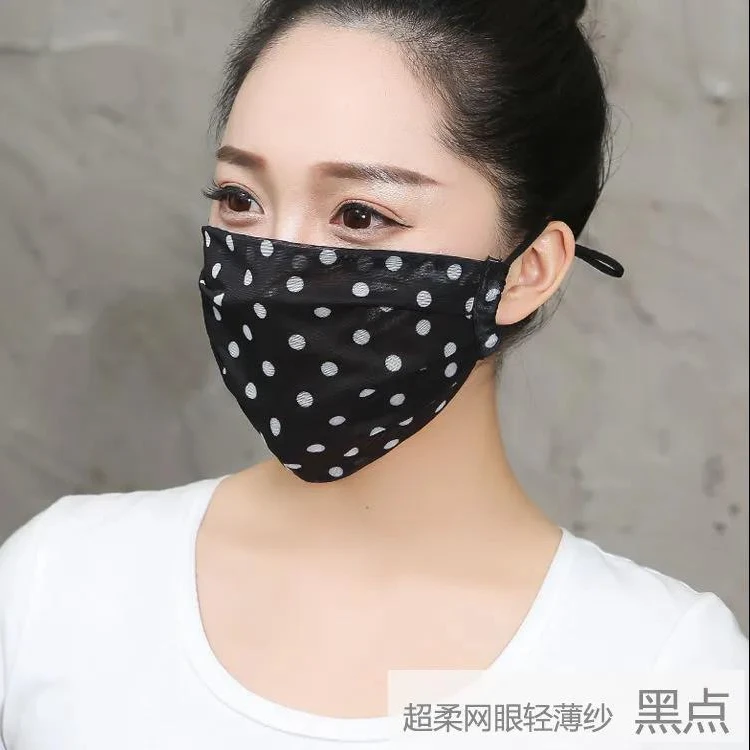 黑色点防晒口罩女防紫外线夏季遮阳全脸面罩加大款冰丝面纱薄透气