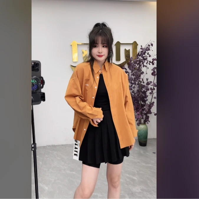 复古纯色衬衫女春松设计感显瘦气质长袖时尚上衣+背心两件 6339