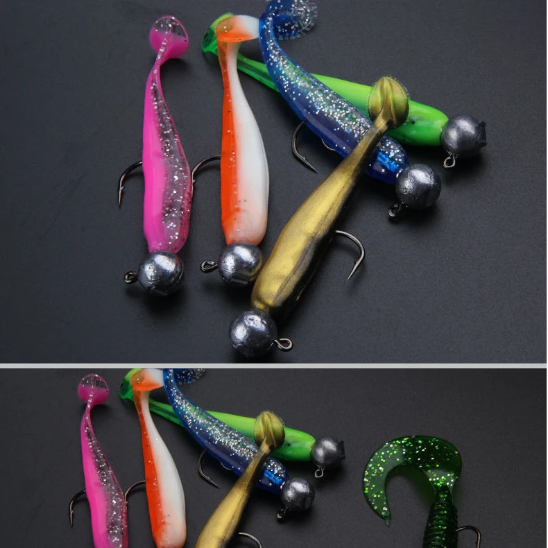 防刮底铅头钩+路亚T尾软饵套装+盒子