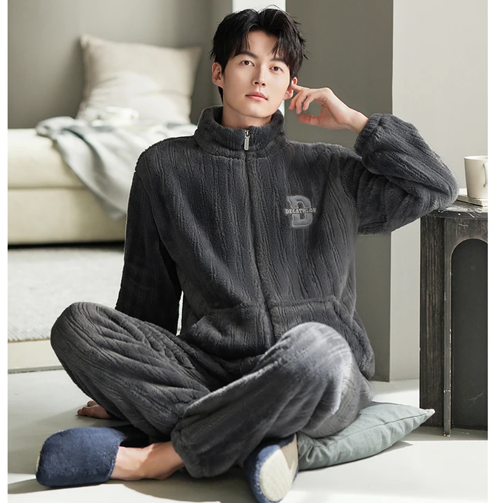 2025新款秋冬季男士宽松保暖法兰绒家居服可外穿轻奢高档睡衣套装