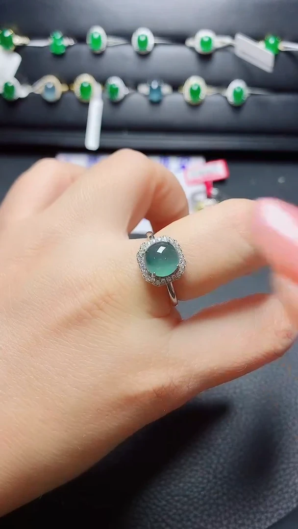 银S925镶嵌戒指翡翠 天然翡翠A货s925银镶