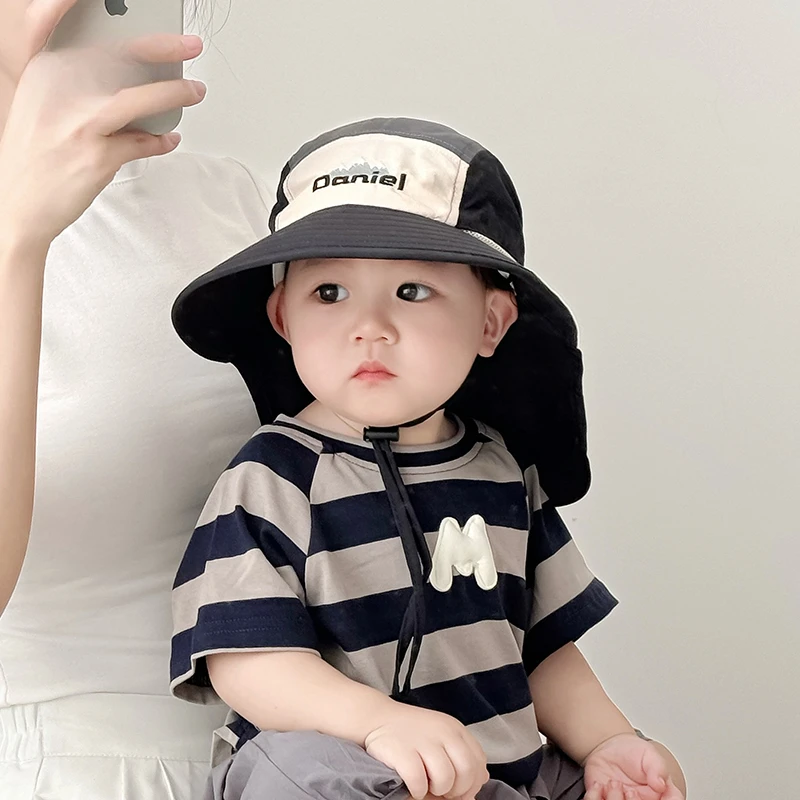 儿童帽子夏季大帽檐男女童披肩遮阳帽韩版透气网眼宝宝太阳帽