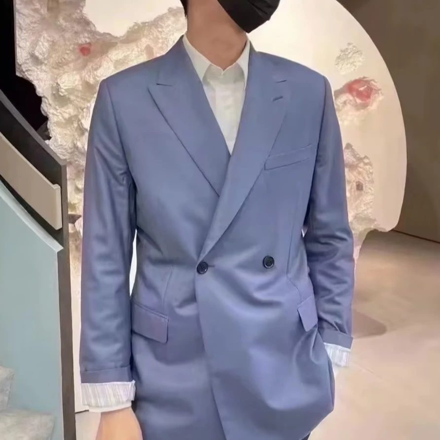 全新未使用 DIOR/迪奥 男士浅蓝色戗驳领羊绒单西商务百搭 114491