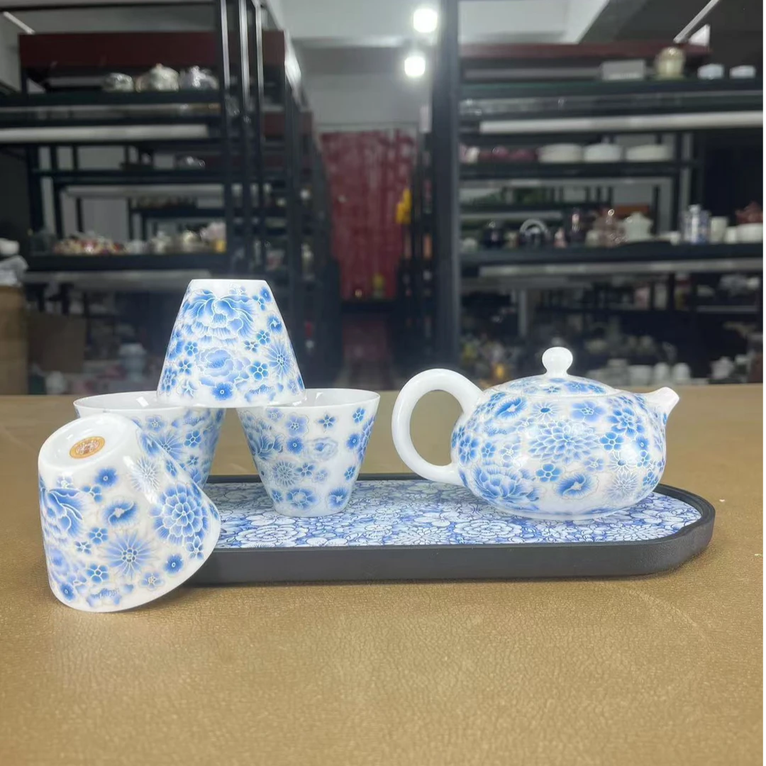 心名茶器 羊脂玉瓷掐丝银青花西施壶加四杯家用套组功夫茶具-2106