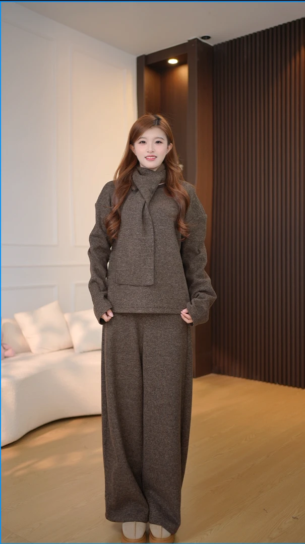 慵懒风软糯加绒加厚气质显瘦三件套2025冬季新款