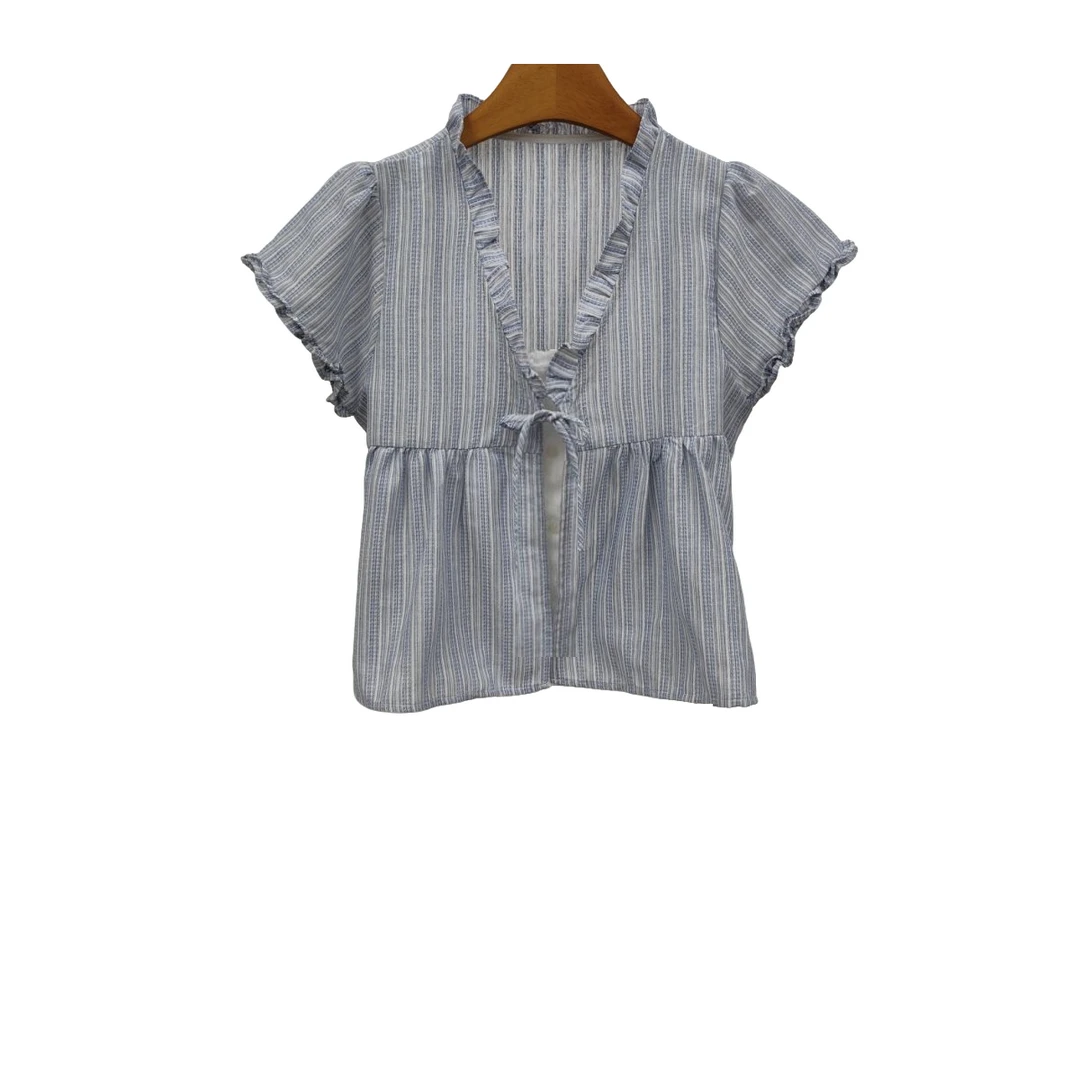 YITONG/倚桐2025夏季时尚休闲竖纹拼接假两件上衣（S5552272）