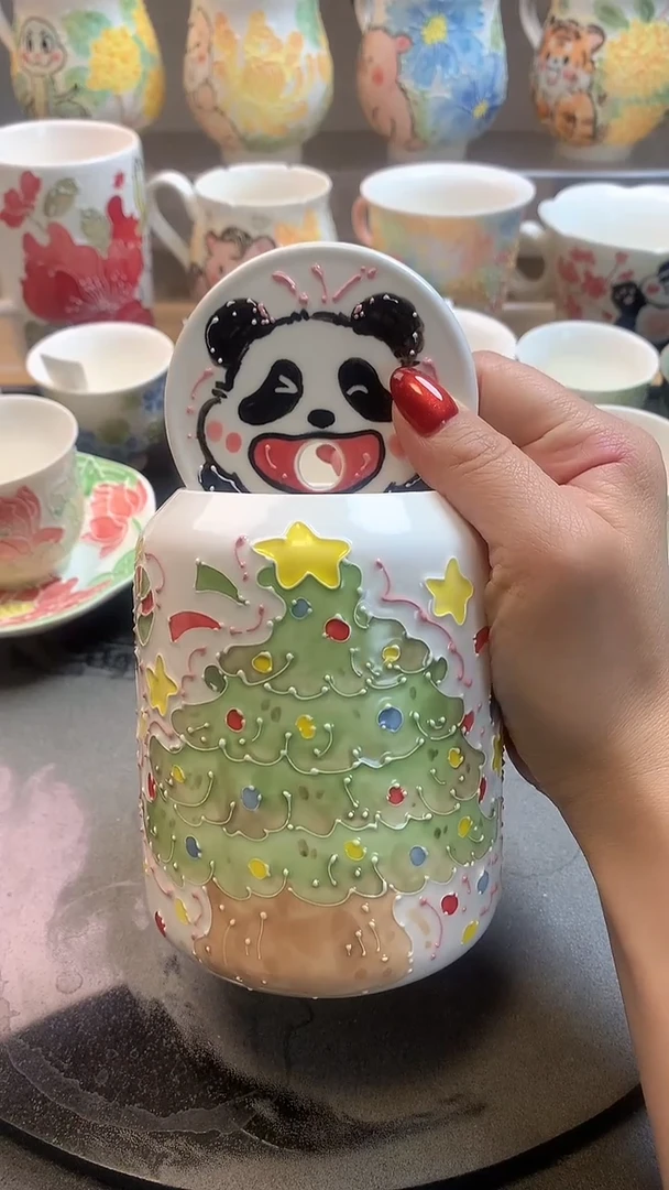 一味*手绘*熊猫圣诞系列吸管杯