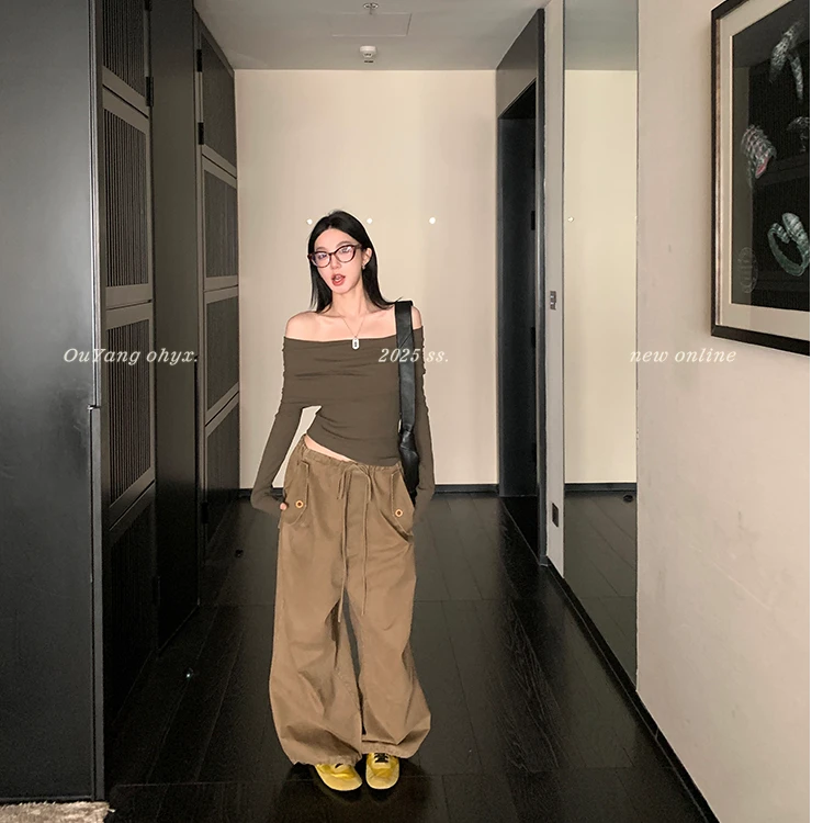 2025早春新款时尚打底T恤气质显瘦洋气休闲百搭长袖一字肩外穿女