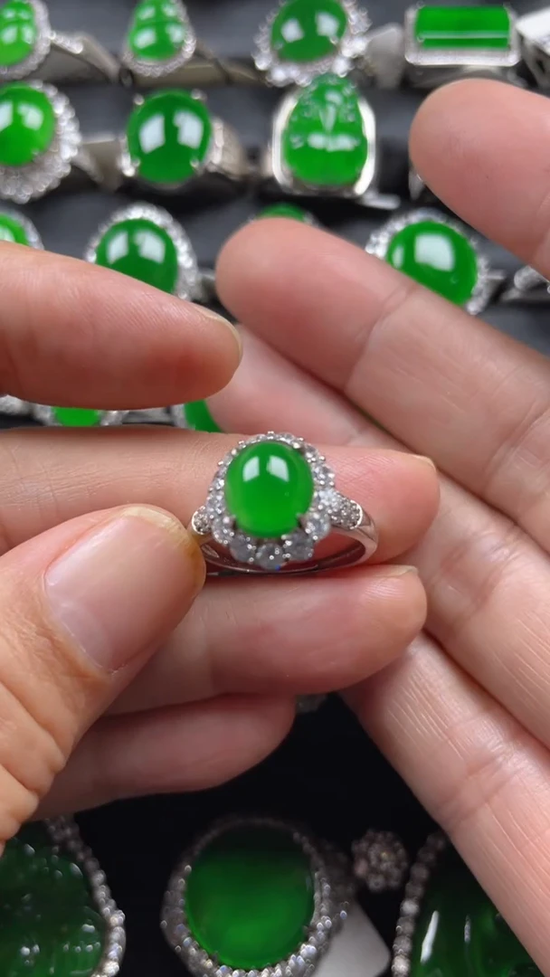 银S925镶嵌戒指翡翠翡翠