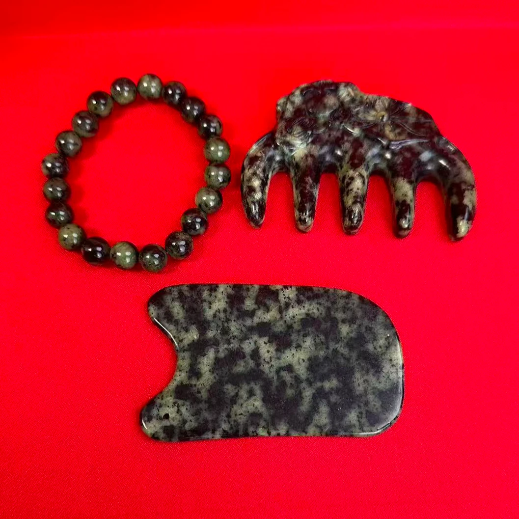 非金属锦纶手链 【藏玉手链+梳子+刮痧板】西藏藏玉油绿