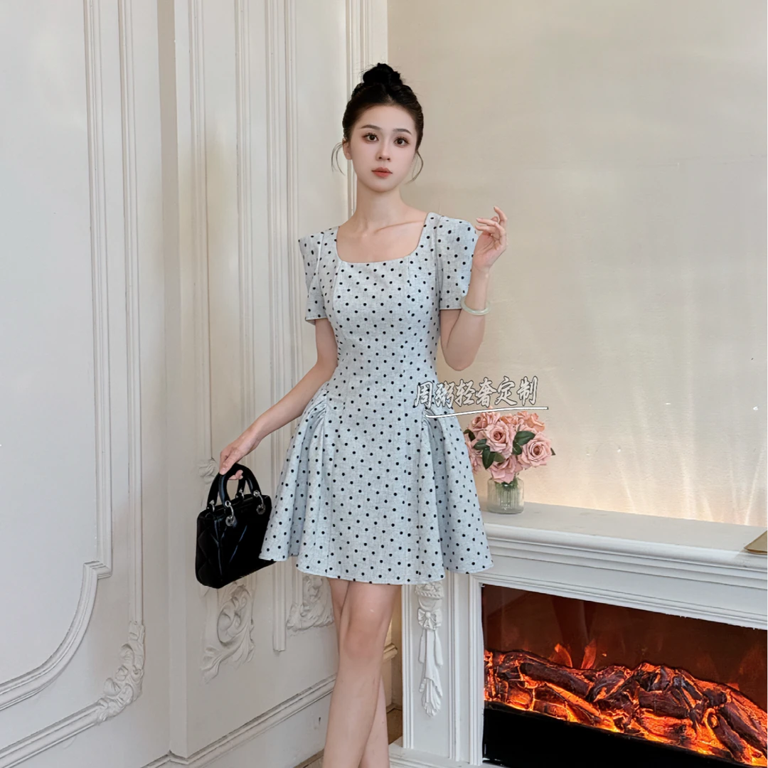 【周粥定制】国内设计师品牌 波点轻奢显瘦小个子连衣裙61229