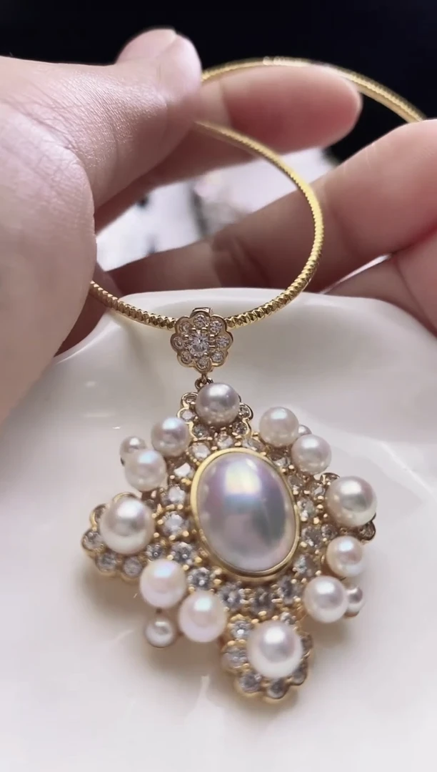 银S925镶嵌颈饰拼合珍珠（马贝珠）海水马贝吊坠