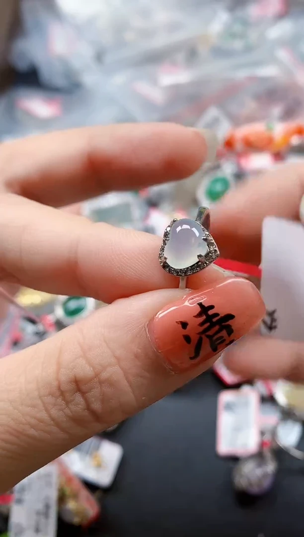 银S925镶嵌戒指翡翠天然A货缅甸翡翠