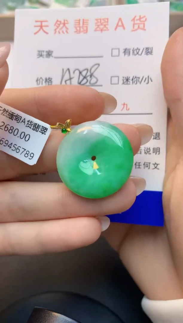 颈饰18K金镶嵌翡翠天然A货缅甸翡翠百元以上9元证书费自理