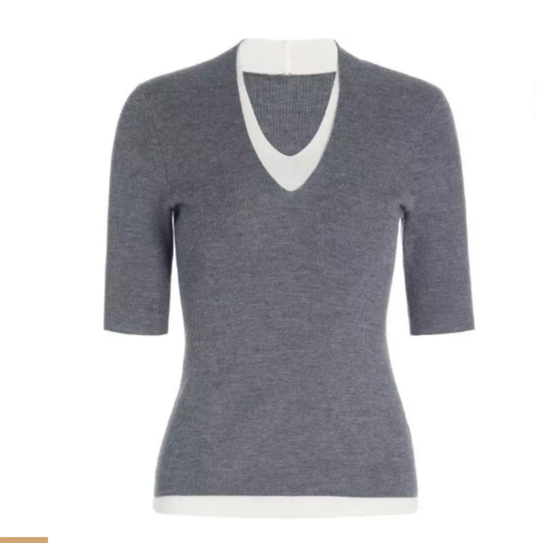 GXO25早春新款羊毛撞色假两件针织衫羊绒上衣女SY0052羊毛衫毛衣