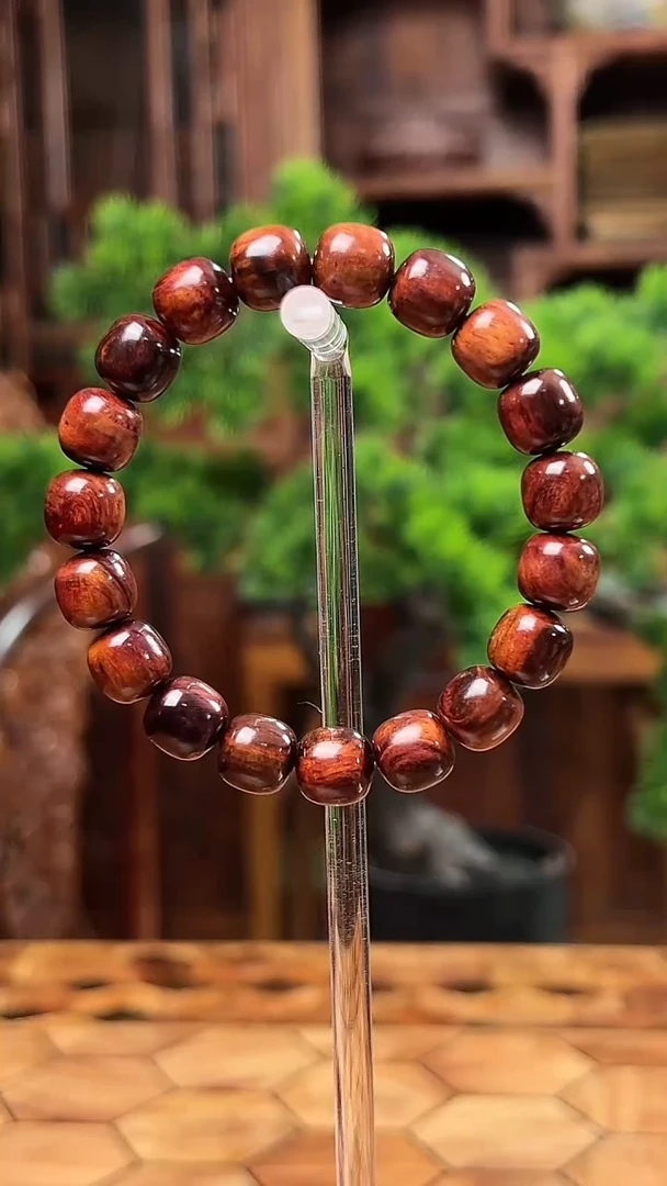 手串/手链黄花梨/降香黄檀保真海黄1.0桶珠紫油梨水波纹瘤疤老料