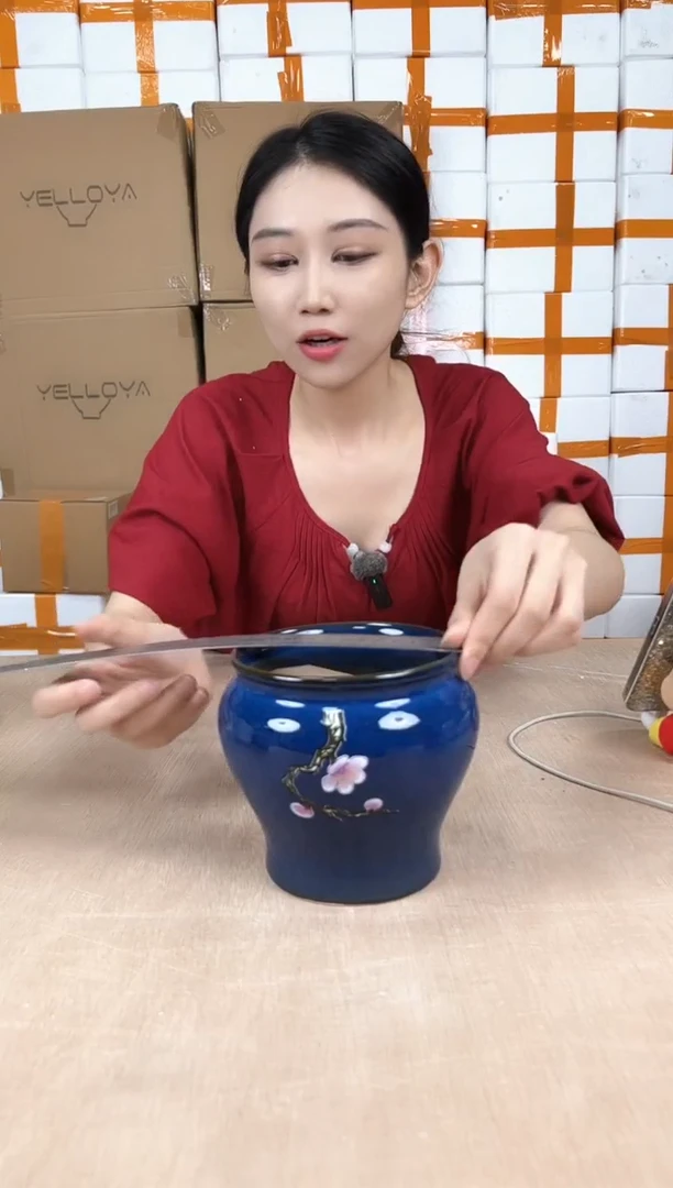 缸型深蓝花釉勾花13x13